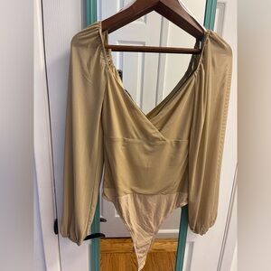 Lulu's Tan Wrap Fitted Long Sleeve Bodysuit